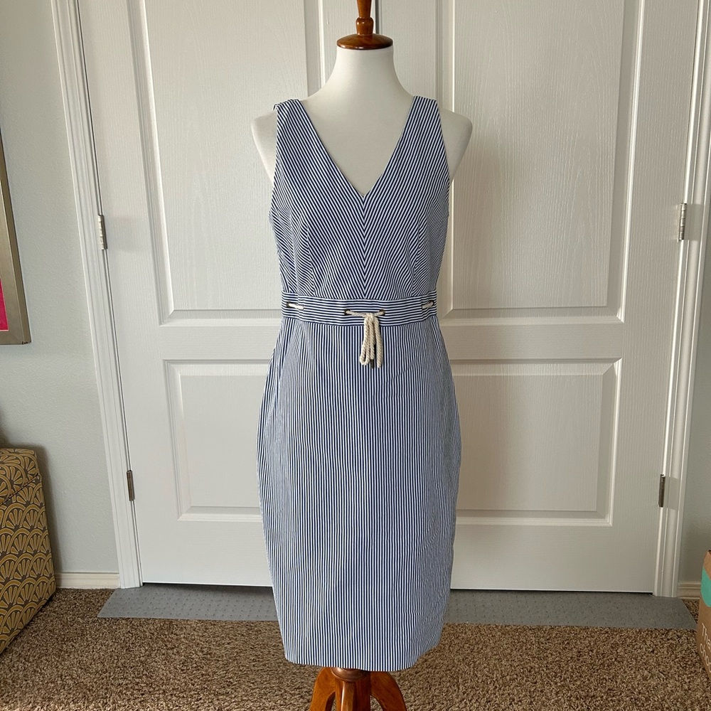 J Crew Blue and White Striped Pencil Dress - Picture 2 of 7